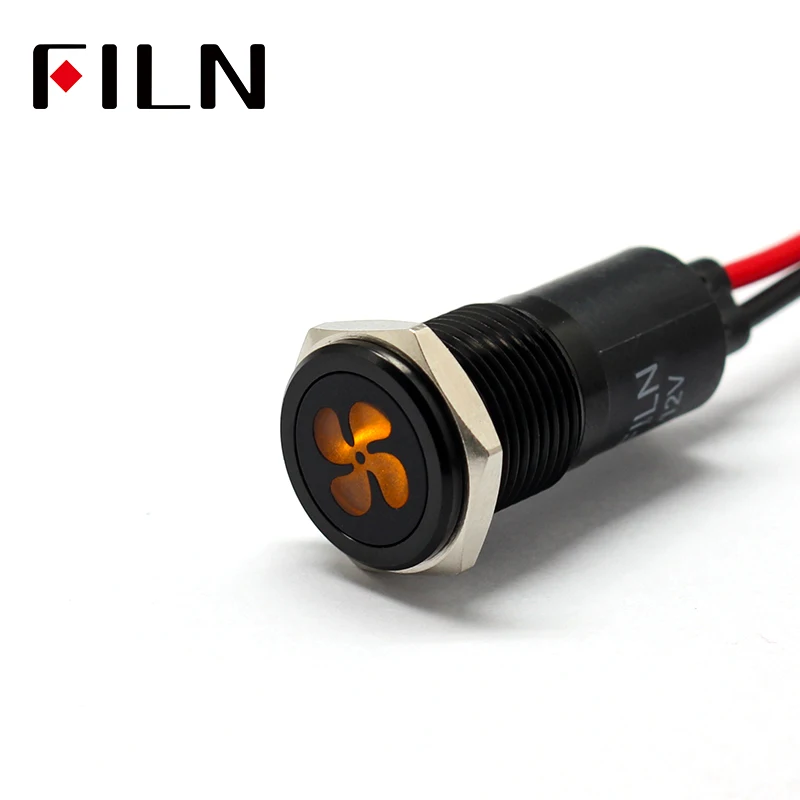 FILN 14 мм приборной панели автомобиля вентилятор символ led красный, желтый, белый, синий, зеленый 12 в led черный корпус индикатор с 20 см кабель