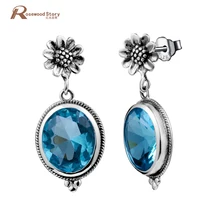 Женские серьги из стерлингового серебра 925 пробы, винтажные богемные ювелирные изделия, лаборатория, аквамарин, цветок, свисающие серьги, женское вечернее платье, ювелирные изделия