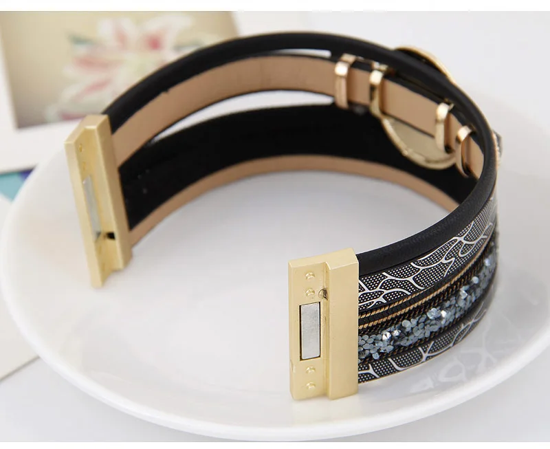 LEMOER дизайнерский эмалированный цветок драгоценный камень магнитные кожаные браслеты и браслеты wrap браслет bileklik ювелирные изделия для женщин браслеты подарок