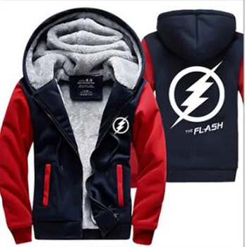 

2017 Winter The Flash Jackets men hipster Coat Anime Justice League Hooded fashion Thick Zipper Sweatshirt fleece tracksuit down