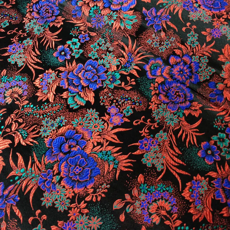 

2018 New Chinese Silk Brocade Fabric Woven Damask Wedding Cheongsam Children Tang Costume Cushion Handbag Black Grass And Peony