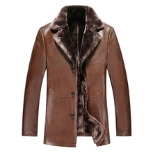 Free Shipping Leather Thick Warm Coat For Men Wool Liner Jacket Lambskin Clothes For Men 2 Colors Plus Size
