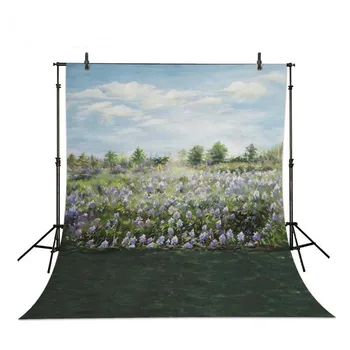 

Blue Sky White Clouds Field Of Flowers Green Grass backdrops Vinyl cloth High quality Computer printed wall Backgrounds