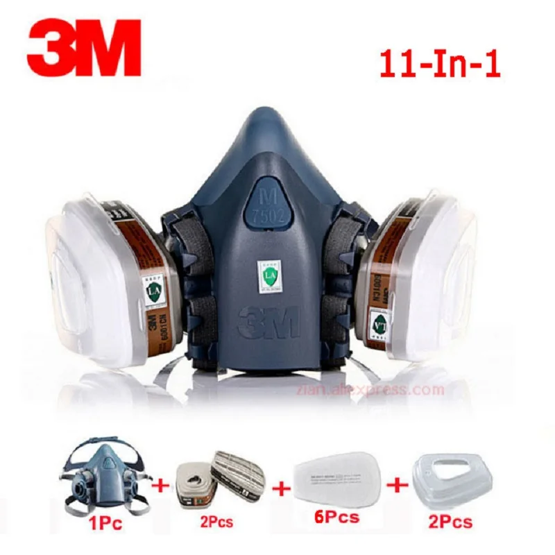 

11 in 1 3M7502 Industrial Mask Organic Gas Protective Respirator for Spray Paint Chemical Dustproof Match 6001 Organic Filter