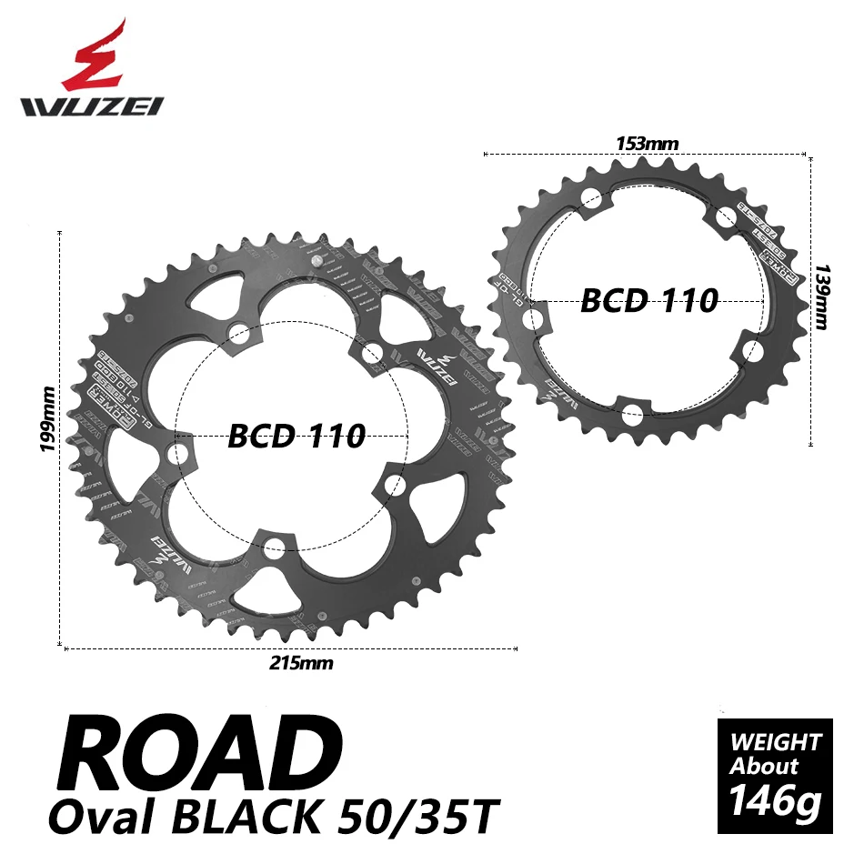 WUZEI 110BCD велосипедная дорожная велосипедная цепь 50/35T Овальный комплект цепных колес 7075-T6 светильник из Сплава Эллипс альпинистская мощная цепная пластина - Цвет: Black 50T and 35T