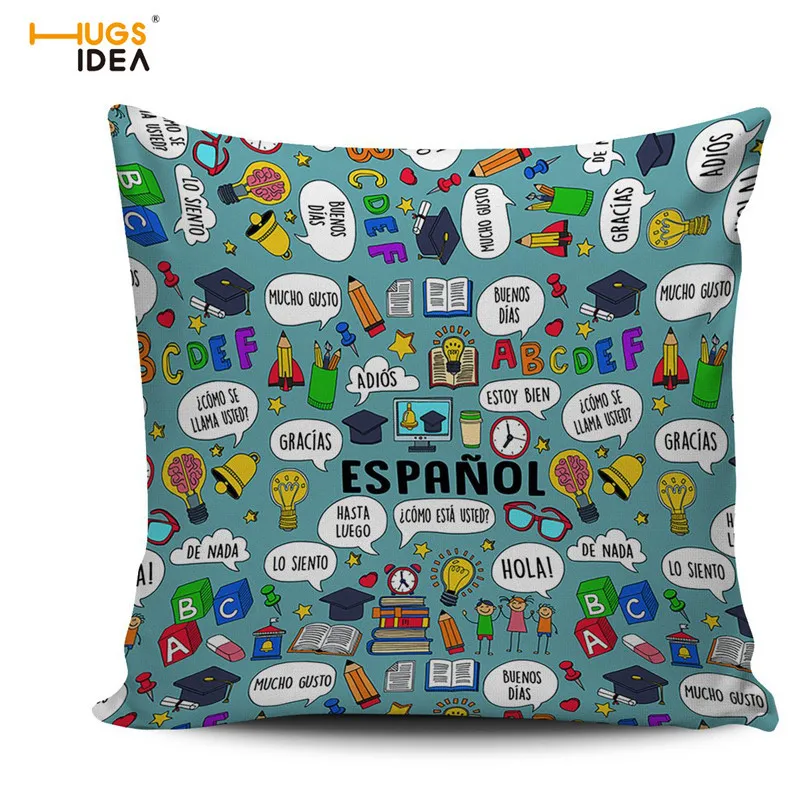 HUGSIDEA Spanish Teacher Green Cushion Cover Cartoon Throw Pillow Case