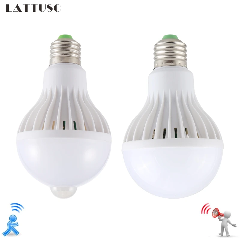 Goede LATTUSO LED Lamp Motion Sensor Lamp 220 v Led Lamp 9 w E27 Sound + Light Auto Smart Led Infrarood body Lamp Met Bewegingssensor Lichten