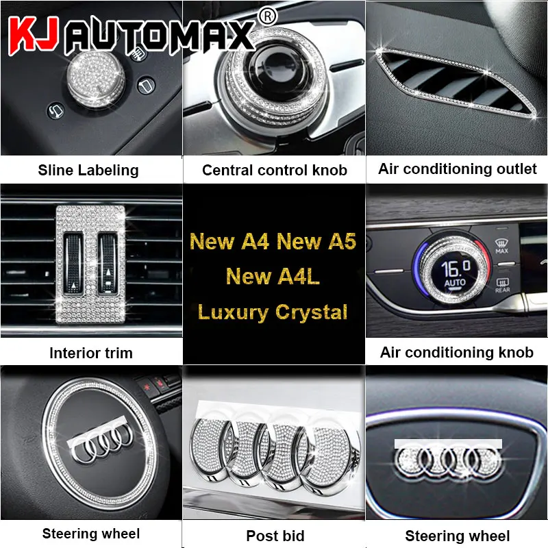 

KJAUTOMAX For Audi new A4/A5 Start Button Logo Outle Sticker Decoration Crystal Decoration Steering Wheel Car Styling