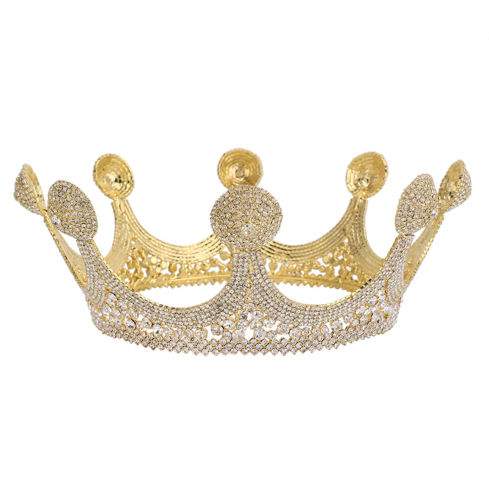 

Gold Color Crown King Queen Rhinestone Tiara Head Jewelry Quinceanera Crown Bride Wedding Mariage Hair Accessories