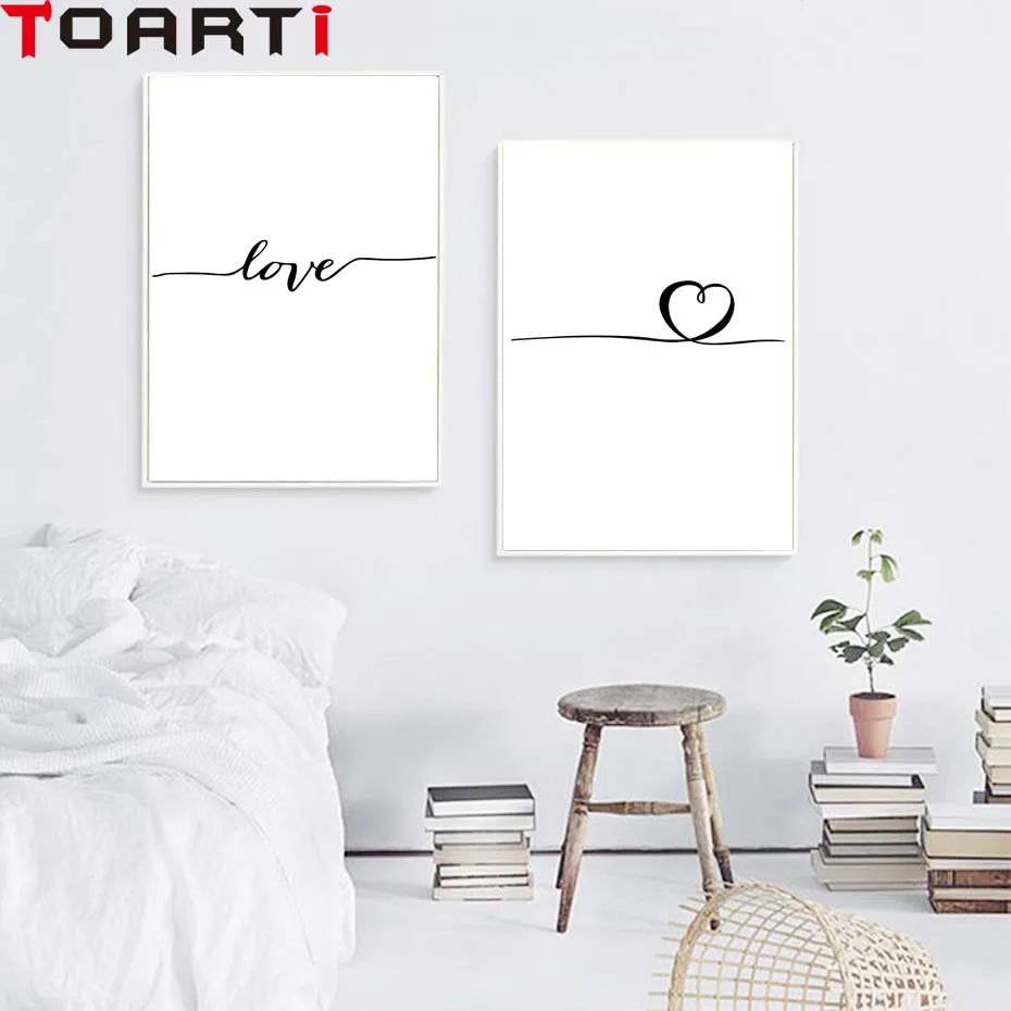 

Nordic Poster Heart Picture Black White Canvas Prints Love Poster Wall Art Canvas Painting Heart Posters And Prints Unframed