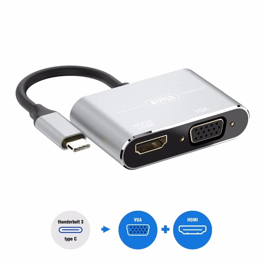 USB C к HDMI адаптер 3 1 Type VGA для MacBook Chromebook Pixel Galaxy S8 и многое другое (серый)|Кабели