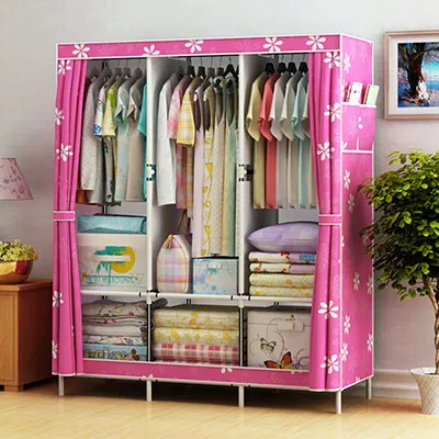 Двойной Тканевый шкаф из стальных трубок DIY сборочный шкаф для спальни, подвесной шкаф для хранения одежды, шкаф для хранения в общежитии - Цвет: color 3