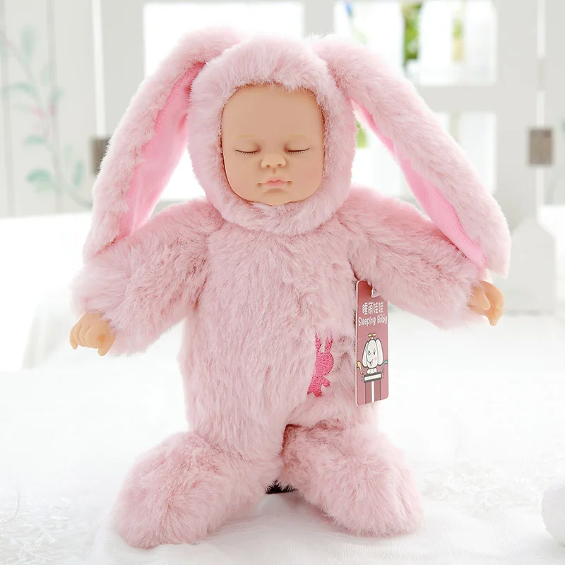 35 см спящие детские куклы для детей мягкие ПВХ Kawaii детские плюшевые игрушки для девочек и мальчиков Рождественский подарок Bebe Кукла реборн игрушки - Цвет: pink rabbit
