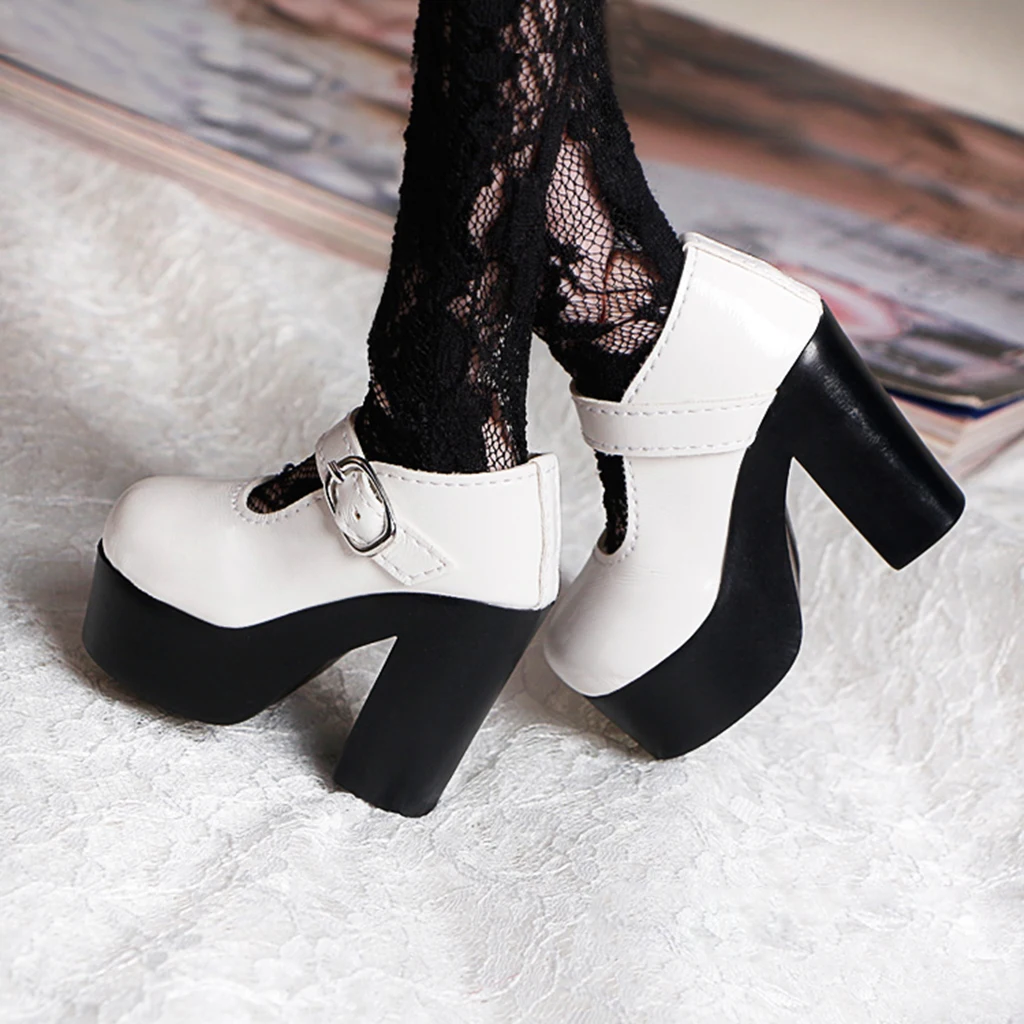 Fashion 1/3 BJD Dolls Leather Shoes Ankle Belt High Heel Outfit for Dollfie MSD DZ Dolls White