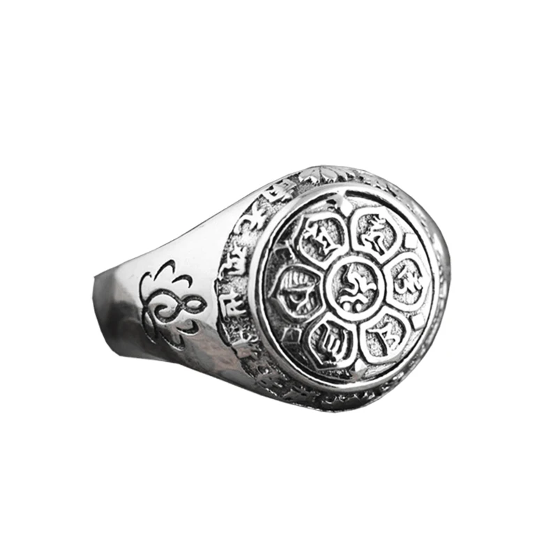 Authentic 925 Sterling Silver Jewelry Vintage Buddha Six Words Mantra Rings For Women And Men Bijouterie