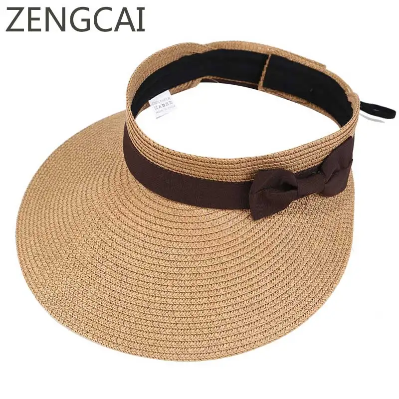 Women Large Wide Brim Straw Hats Beach Sun Visor UV Protection Floppy Derby Caps