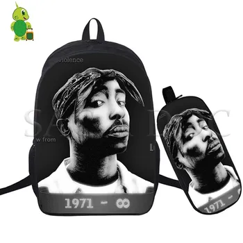 

Tupac 2Pac Hip Hop Legend Backpack 2 Pcs/Set School Bags for Teenagers Students Laptop Backpack Casual Travel Bags