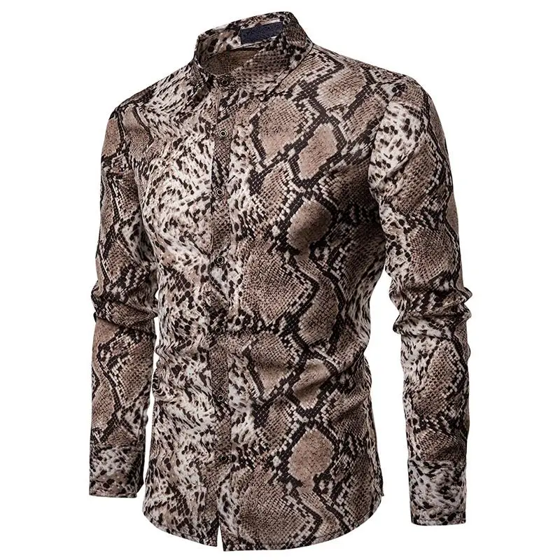 

Fashion Snake Design Stage Men Shirt Blouse Men's Clothing Slim fit Mens Dress Shirts Long Gray Dark yellow