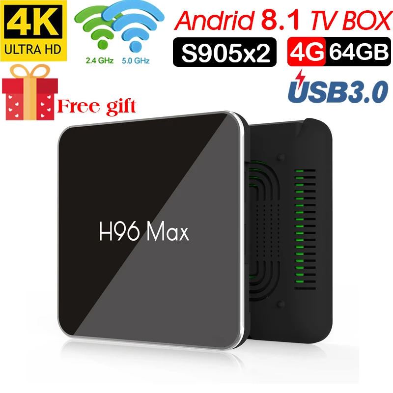 Android 8 1 Amlogic S905X2 caja de TV inteligente LPDDR4 4 Гб 64 2 ГГц y 5 Wifi Bluetooth K 3D