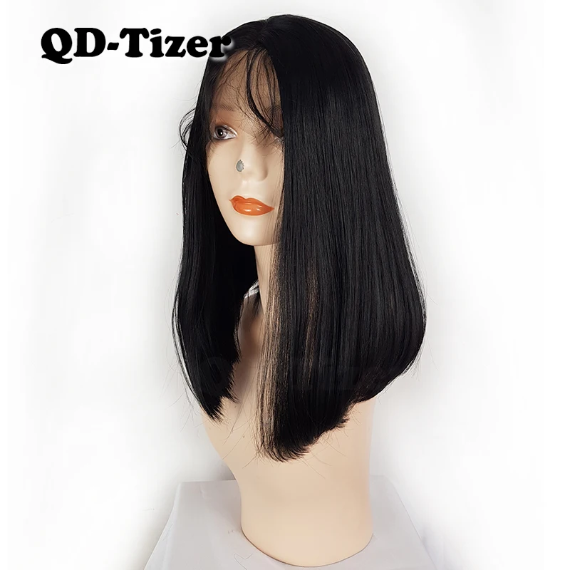 QD-Tizer черный Боб волосы синтетические парики на кружеве бесклеевые Детские волосы Lob волосы парики для черных женщин парик на шнурке