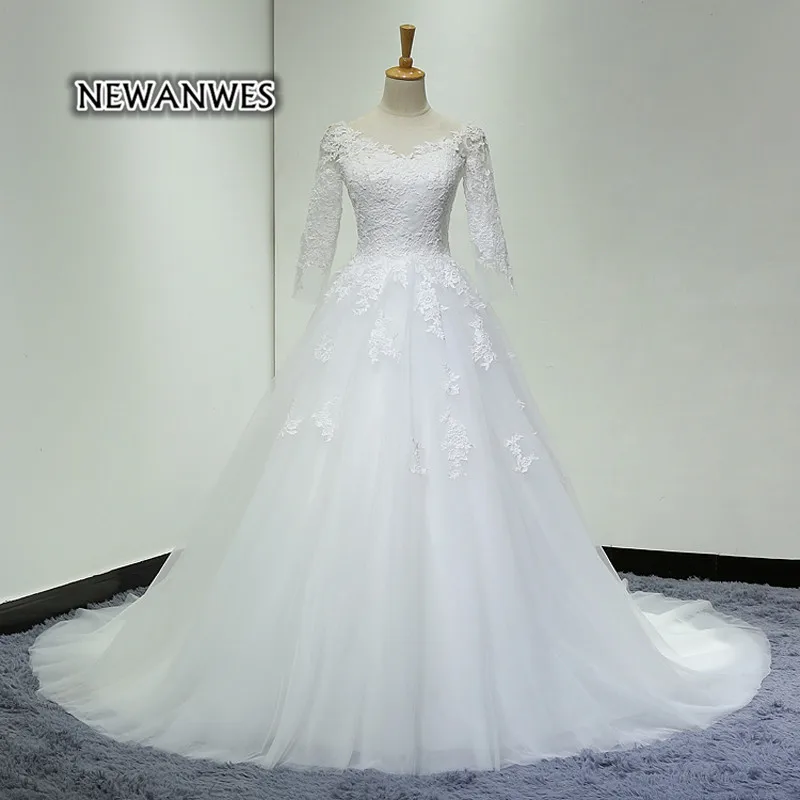 Vestido De Casamento Курто Кружева Часовня Поезд Белое кружево Королевский свадебное