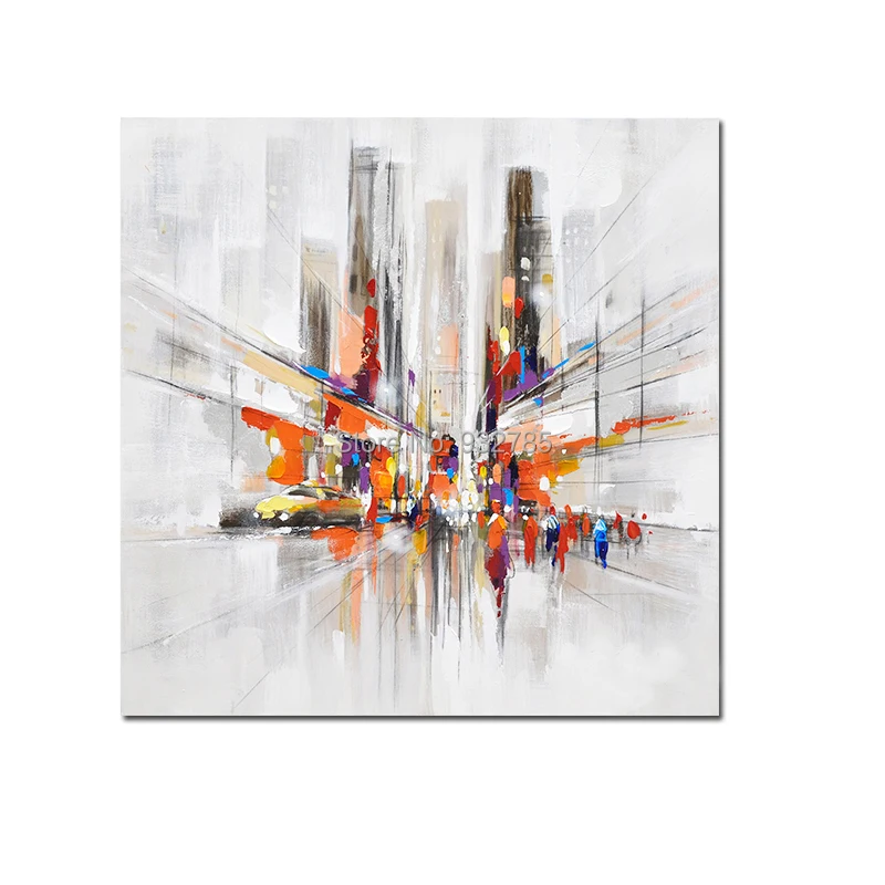 City-Downtown-New-York-Urban-Streets-Modern-Picture-Hand-Painted-Abstract-Canvas-Oil-Painting-Handmade-Wall