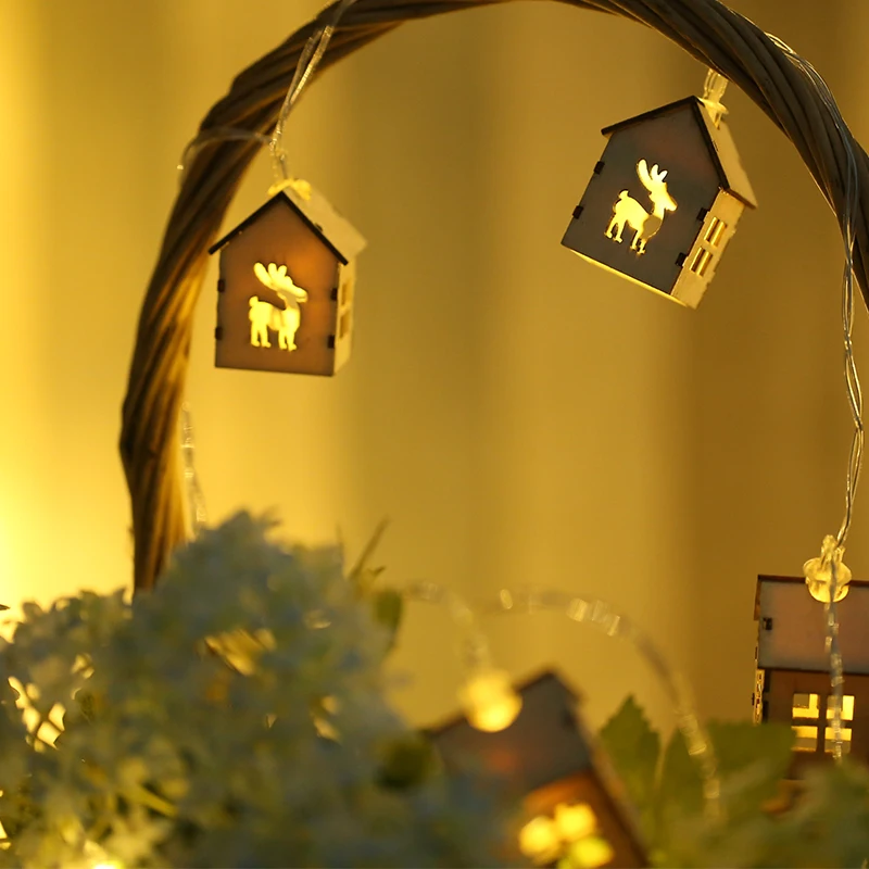 

20Led Fairy Wooden Hollow Elk House Battery Operated String Lights 3m LED Decor For Christmas Garland New Year Wedding gerlyanda