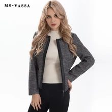MS VASSA Women Jacket 2017 Summer Spring casual ladies Jacket with zipper long sleeve O-neck loose basic outerwear plus size 6XL