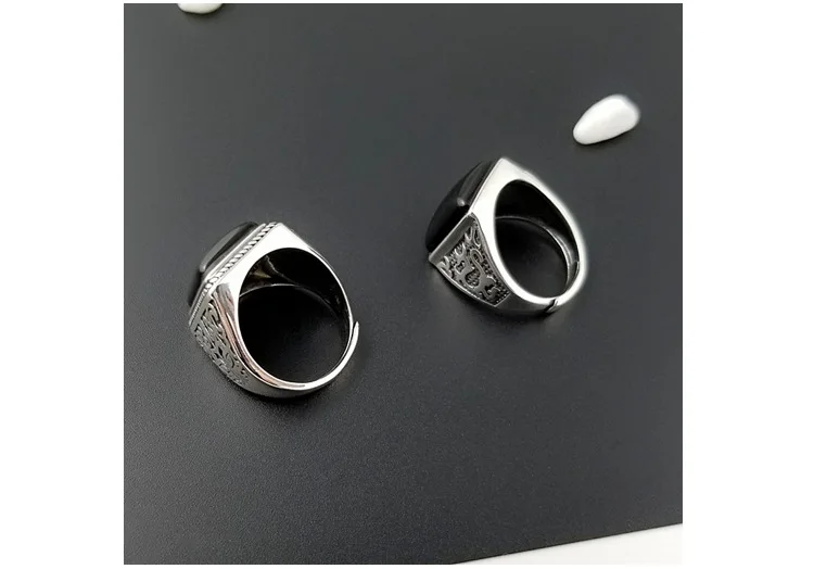 Black Onyx Ring in Sterling Silver 925 charm men Ring Real Men's Ring Natural Stone Retro Cool Fashion Silver charm ring