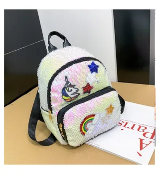 

Hot Sequin women Backpack Cartoon Unicorn backpack for girls kids school bag Cute Hologram Laser PU Leather Travel Mochila