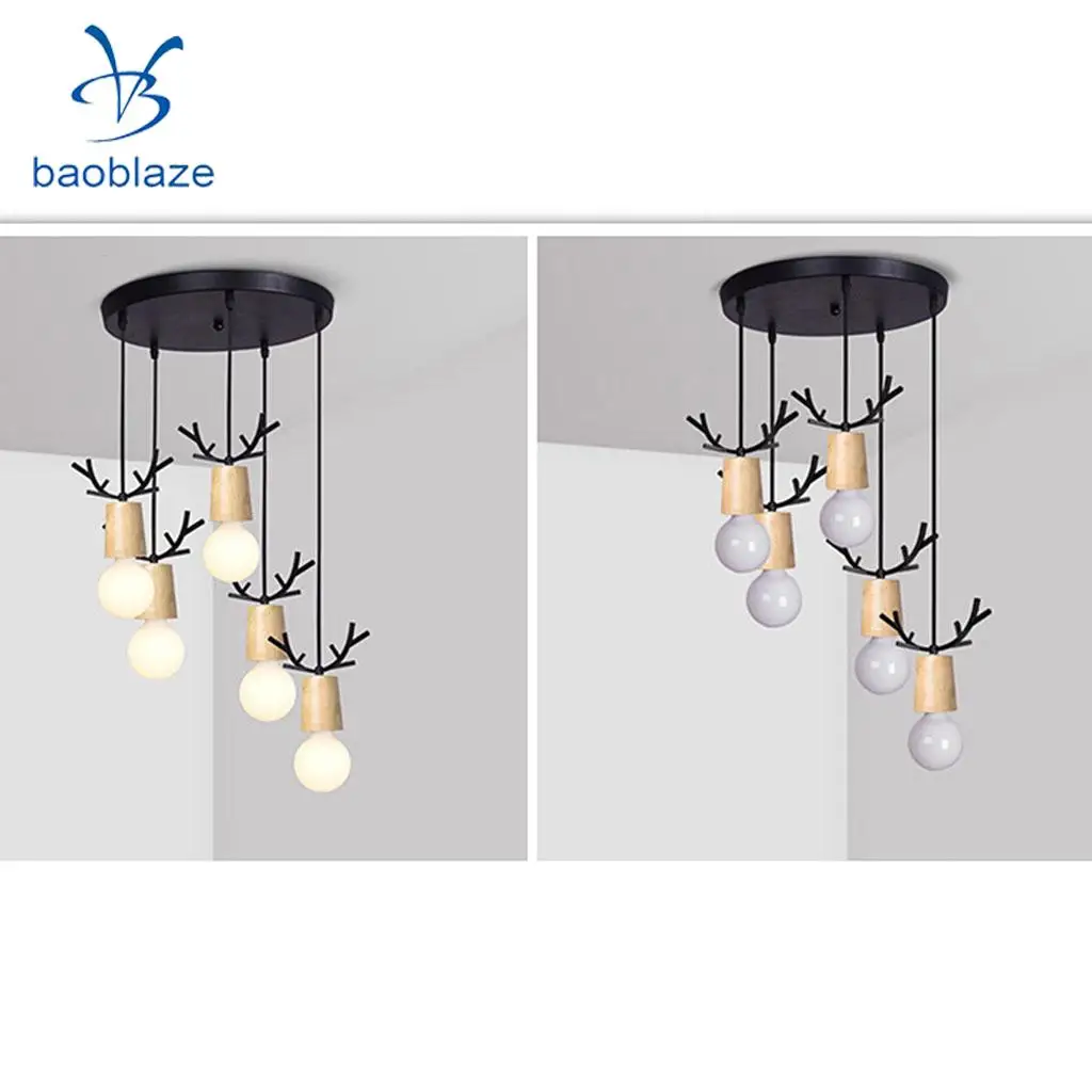  Nordic Style Wood Antler Chandelier / Wall Iron Pendant Lamp Sconce Dining Living Room Aisle Hotel