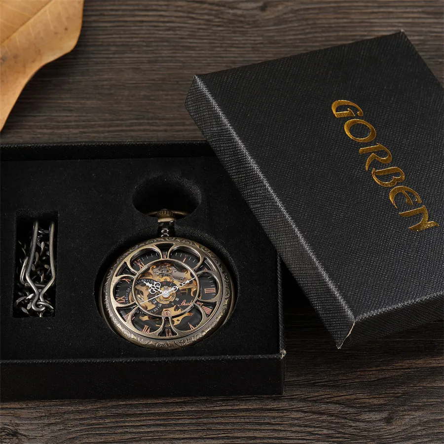 Ретро бронзовые полые Setampunk Механические карманные часы винтажные двухсторонние полые-резной дизайн Римский циферблат Мужские карманные часы