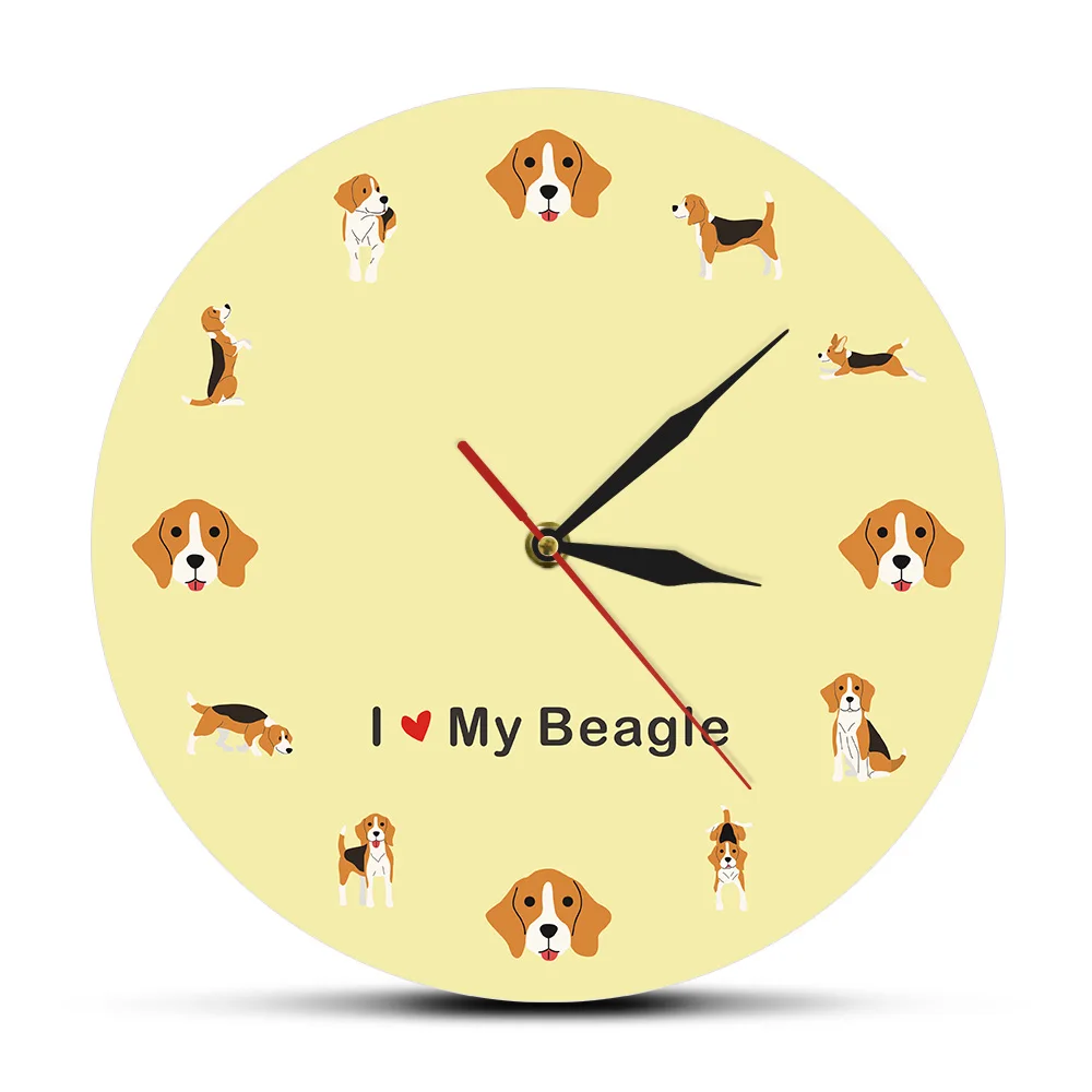 

I Love My Beagle Cartoon Wall Clock English Beagle Puppy Dog Wall Art Silent Quartz Clock Wall Watch Beagle Mom Pet Lover Gift