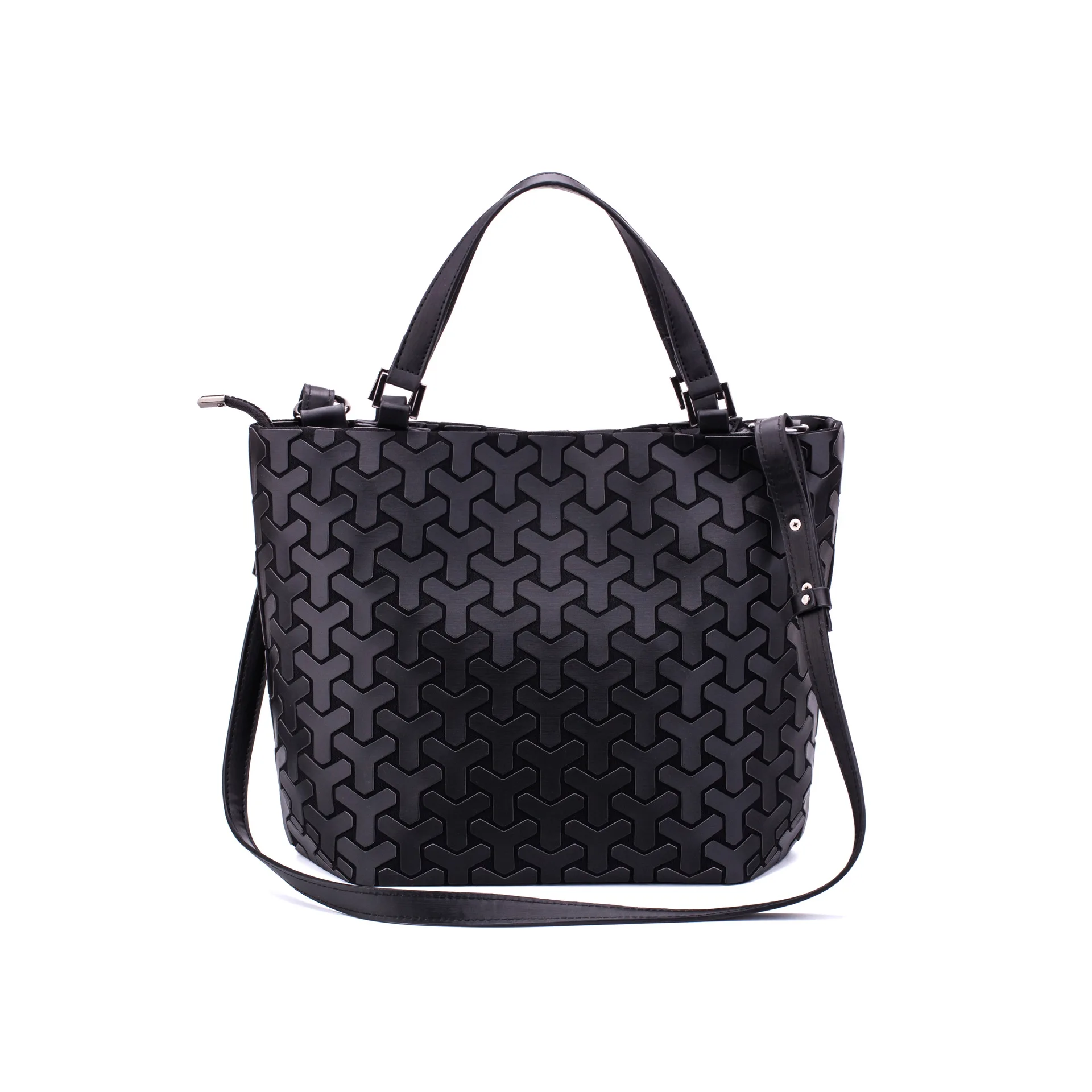 Модная вместительная сумка-тоут из ПВХ с голографическим лазерным геометрическим узором, женская сумка через плечо, складная женская сумка-мессенджер - Цвет: Черный