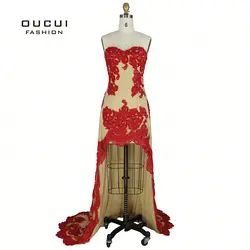 Реальные фотографии кружева с ручной вышивкой бисером особых случаев Высокая Низкая стильное платье на выпускной OL102302