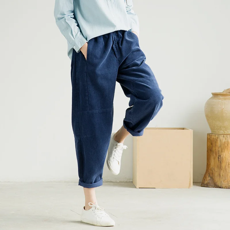 Женские винтажные эластичные брюки свободные хлопковые в стиле ретро|pants ladies|loose