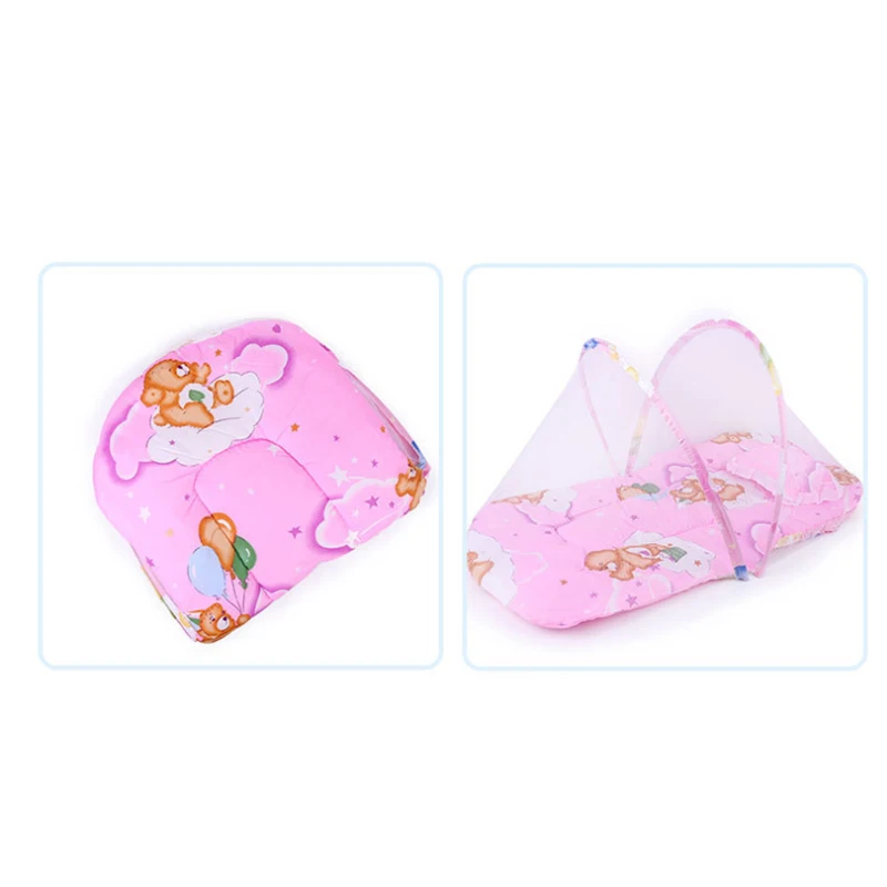 HAOBABY. Baby Crib Netting Portable Foldable Baby Bed Mosquito Net Pink Blue Baby Cartoon Foldable Crib Tent Cushion Mattress
