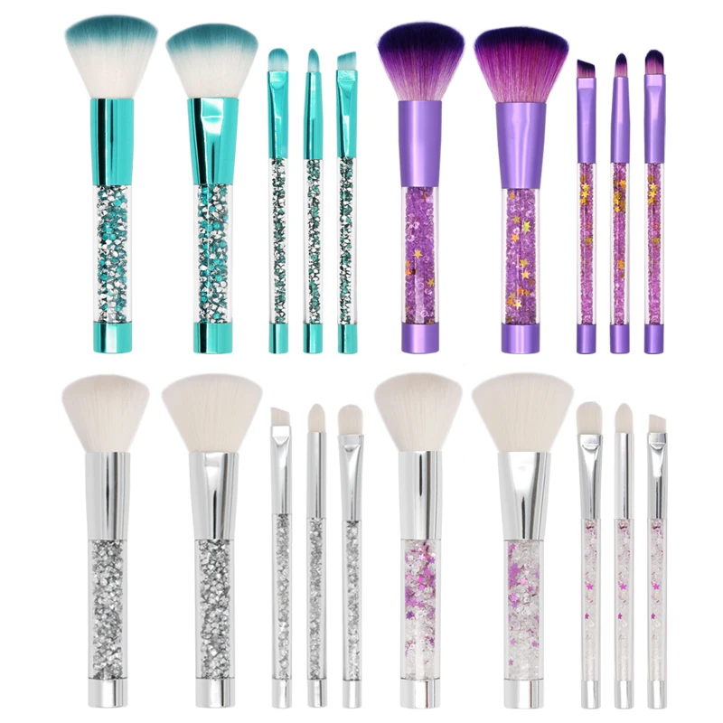 

New 5pcs Diamond Unicorn Crystal Makeup Brushes Set Shinny Foundation Blending Face Brush Makeup Tool maquillaje PVC sequin bag
