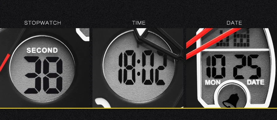 SINOBI цифровые аналоговые спортивные часы, мужские наручные часы с хронографом, модные повседневные военные водонепроницаемые мужские часы с двойным механизмом