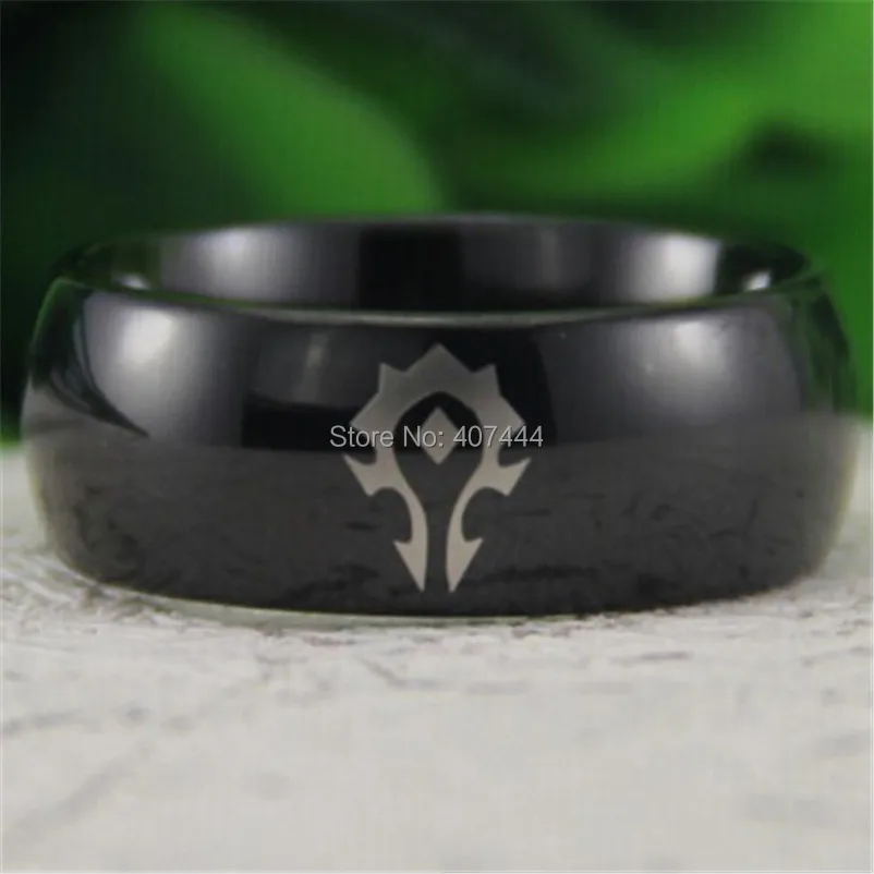 

Free Shipping USA UK Canada Russia Brazil Hot Sales 8MM Black Dome World of Warcraft Horde Men's Comfort Tungsten Wedding Ring