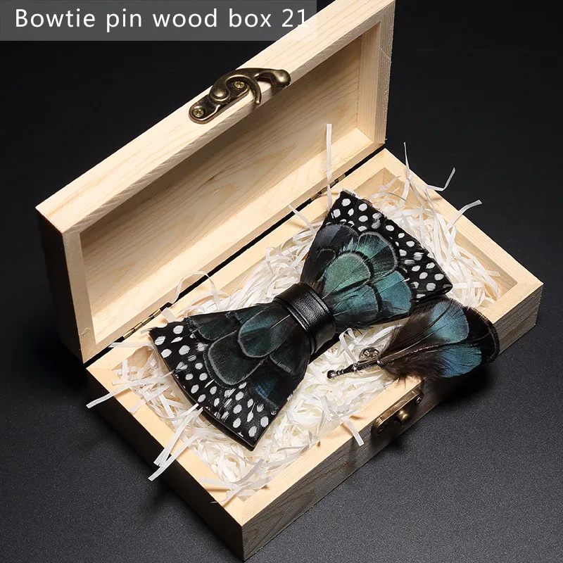 Bowtie pin woodbox21 JEMYGINS, дизайн, галстук-бабочка, перо, бант, изысканная ручная работа, Мужская брошь для галстука-бабочки, деревянная булавка, подарочный набор, Свадебная вечеринка - Цвет: Bowtie pin woodbox21
