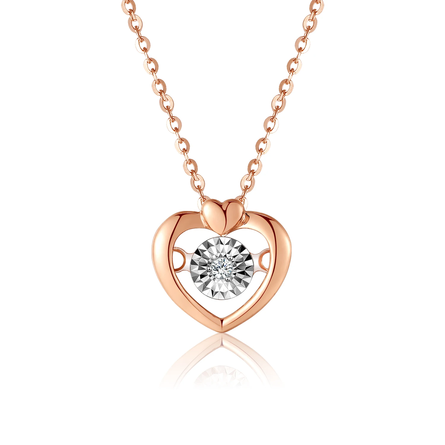 

QYI Diamond Necklace 18k Pure Gold Heart Charm Pendant Rose gold AU750 Solid Fine Jewelry for Girl Gift