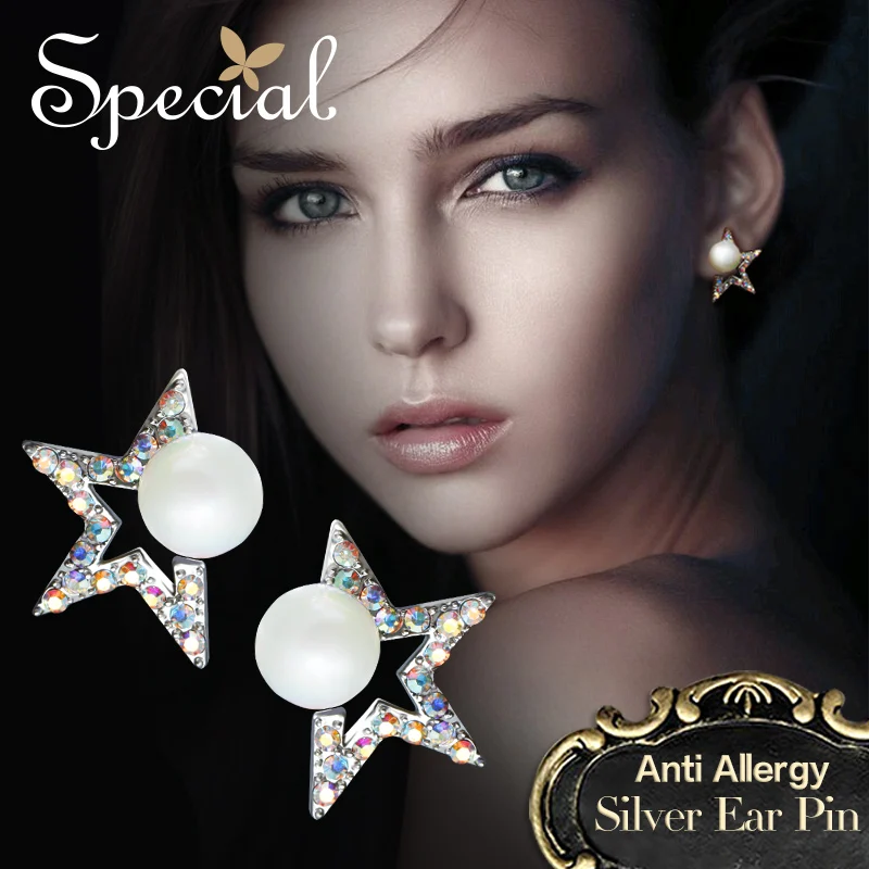 Special Fashion Gold Star Stud Earrings Rhinestones Anti Allergy Ear