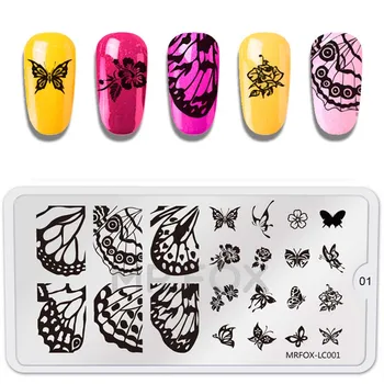 

1pcs Rectangle Nail Stamping Template Plates Butterfly Flowers Lace Image Polish Transfer DIY Tools For Nail Art
