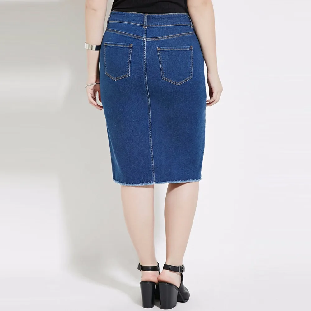 Женская одежда в уличном стиле, новая модная однотонная джинсовая Повседневная Юбка До Колена с двойным карманом размера плюс 3XL 4XL 5XL 6XL