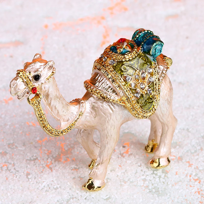 

H&D Camel Trinket Boxes Ornament Crystals ,Hand-painted Patterns Jewelry Box Hinged Collectible Ring Display Holders for Women