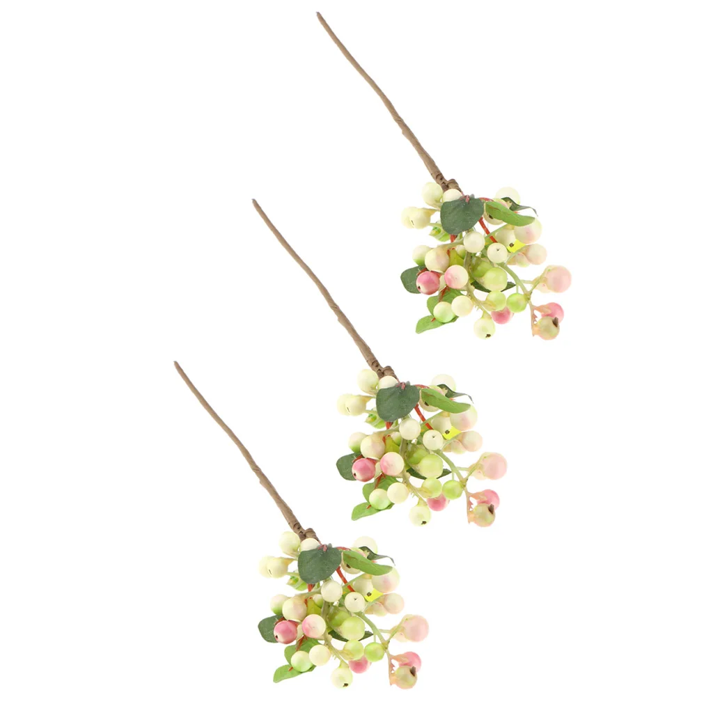 3pcs Artificial Fruits Berry Sprays for Holiday Decorating and Christmas Wedding Flower Arrangements Pink