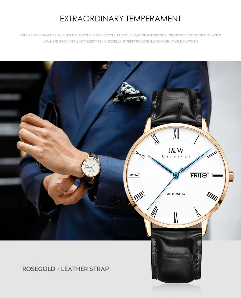 Новое поступление IW автоматические часы мужские модные механические часы с кожаным ремешком часы с цыганским номером Montre Homme водонепроницаемые relogio