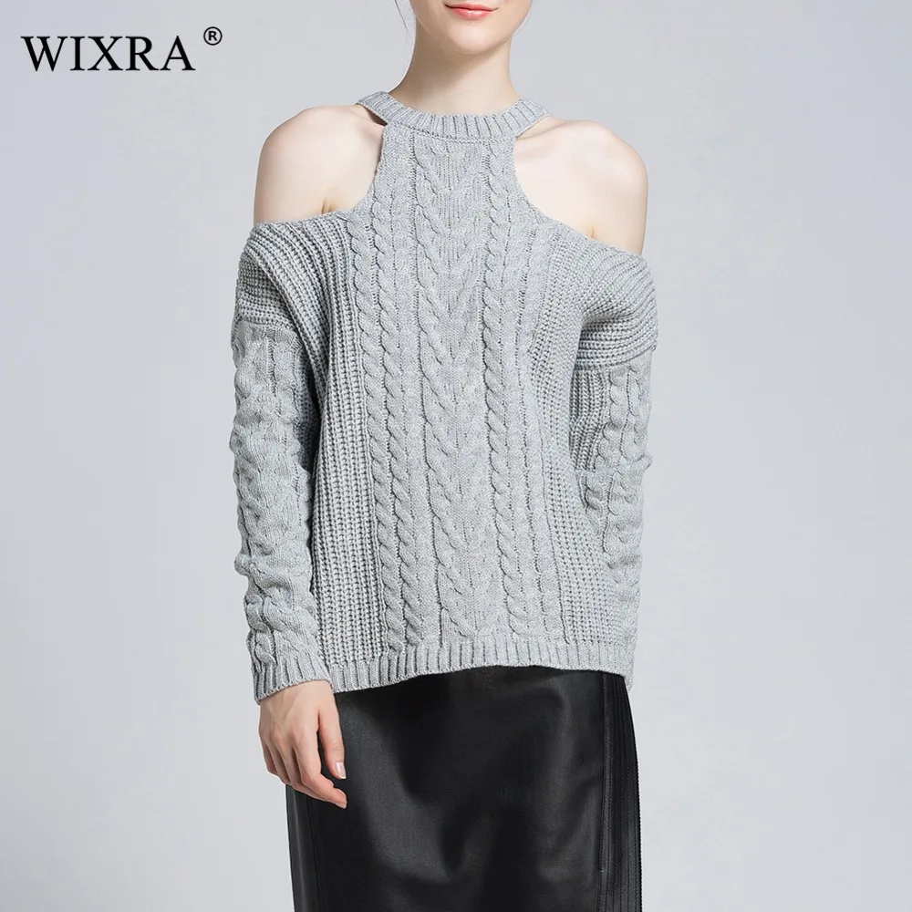 Wixra пуловер, Осень-зима, женские сексуальные свитера с открытой спиной и открытыми плечами, Свободный Топ, уличные вязаные пуловеры для женщин