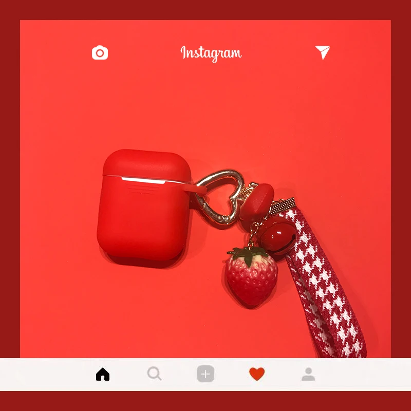 Shockproof TPU Silicone Box with lovely Strawberry Pendant Protective Cover Cases For Apple Airpods Air Pods Case | Электроника